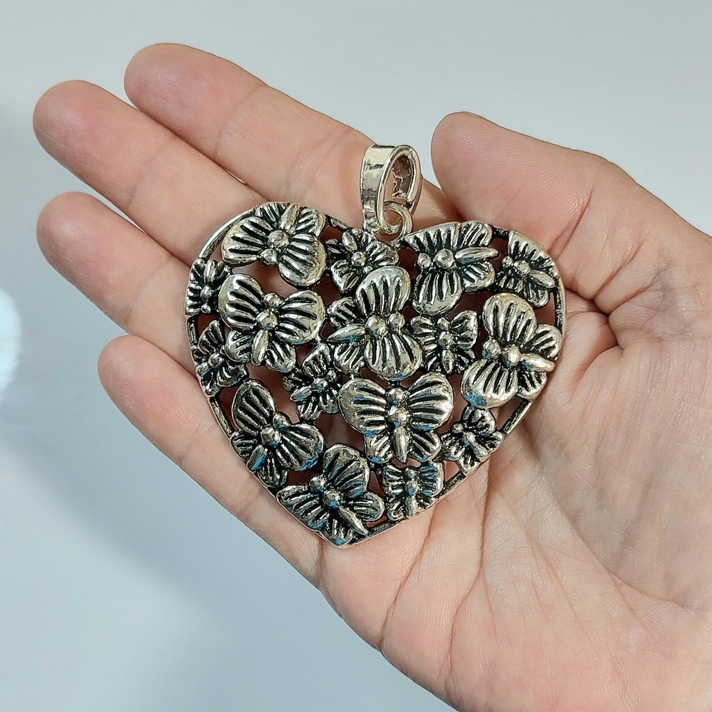 Silver Butterfly Heart Necklace Pendant - Love Friendship